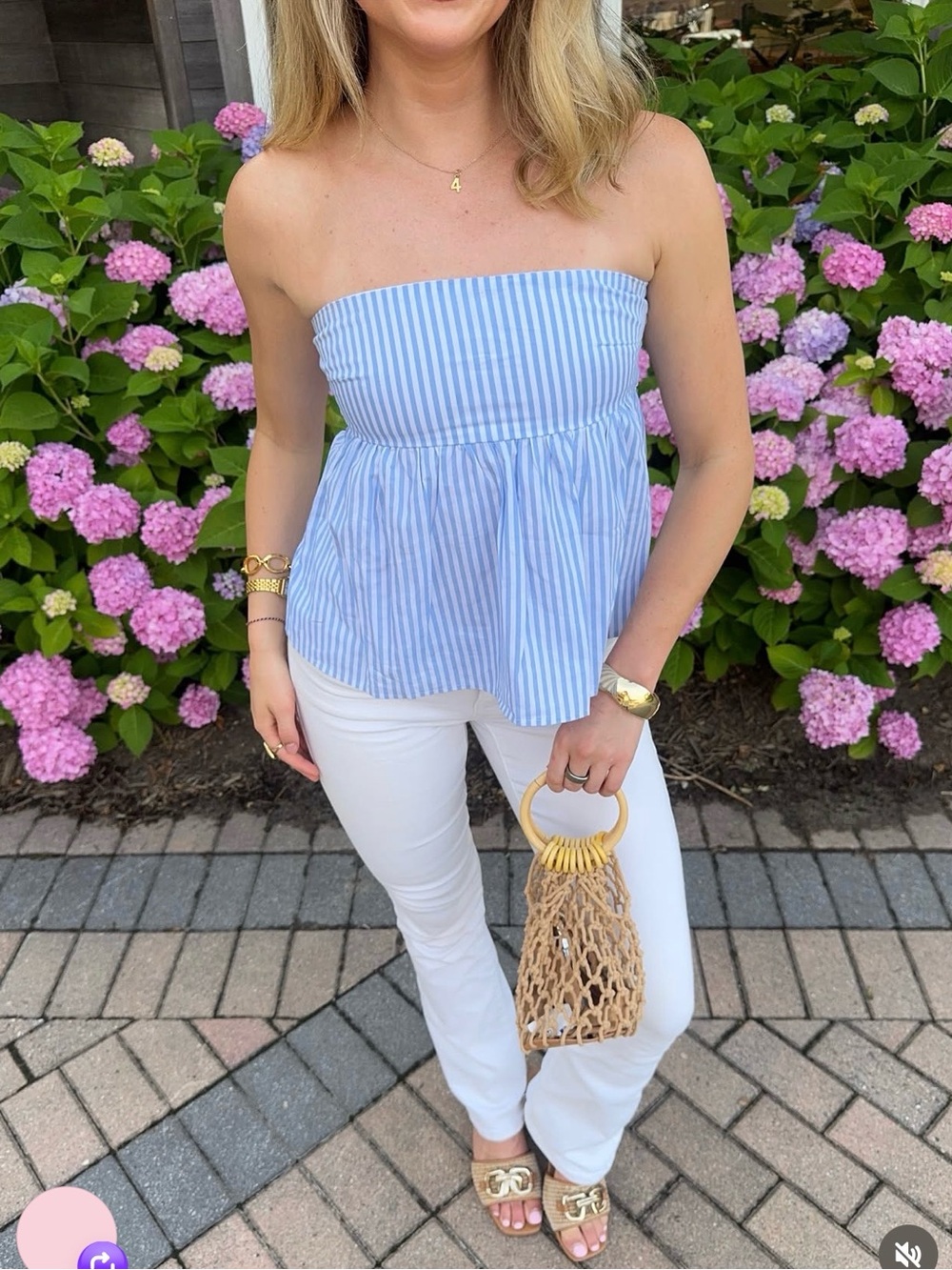 Beginning Boutique Light Blue and White Striped Strapless Peplum Top